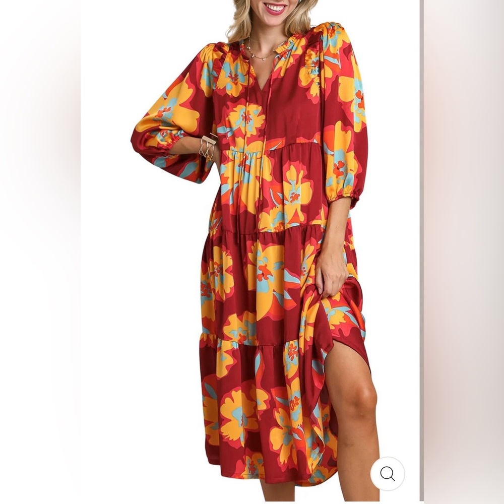 NWT Umgee Floral Long Sleeve Midi Dress sz M